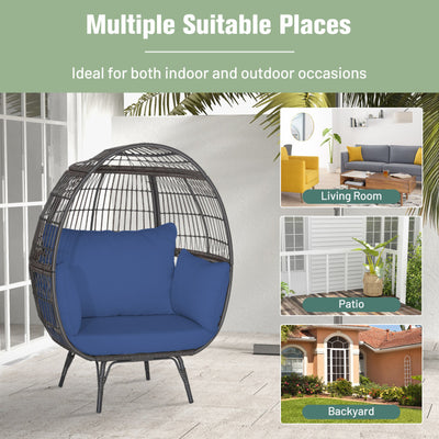 Oversized Egg Chair Patio Rattan Hanging Chair Outdoor Wicker Lounge Chair with Thickened Cushions