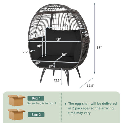 Oversized Egg Chair Patio Rattan Hanging Chair Outdoor Wicker Lounge Chair with Thickened Cushions