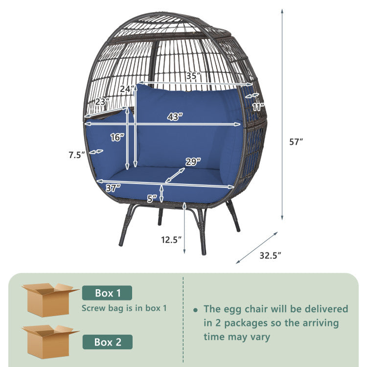 Oversized Egg Chair Patio Rattan Hanging Chair Outdoor Wicker Lounge Chair with Thickened Cushions