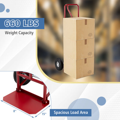 P-Handle Hand Truck Heavy Duty Metal Dolly Cart with Rubber Wheels and Foldable Nose Plate