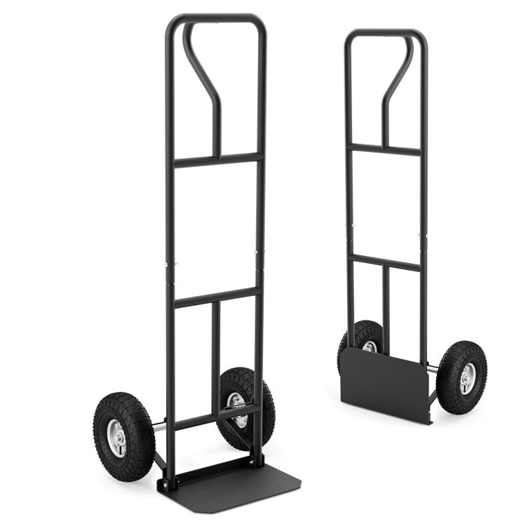P-Handle Hand Truck Heavy Duty Metal Dolly Cart with Rubber Wheels and Foldable Nose Plate