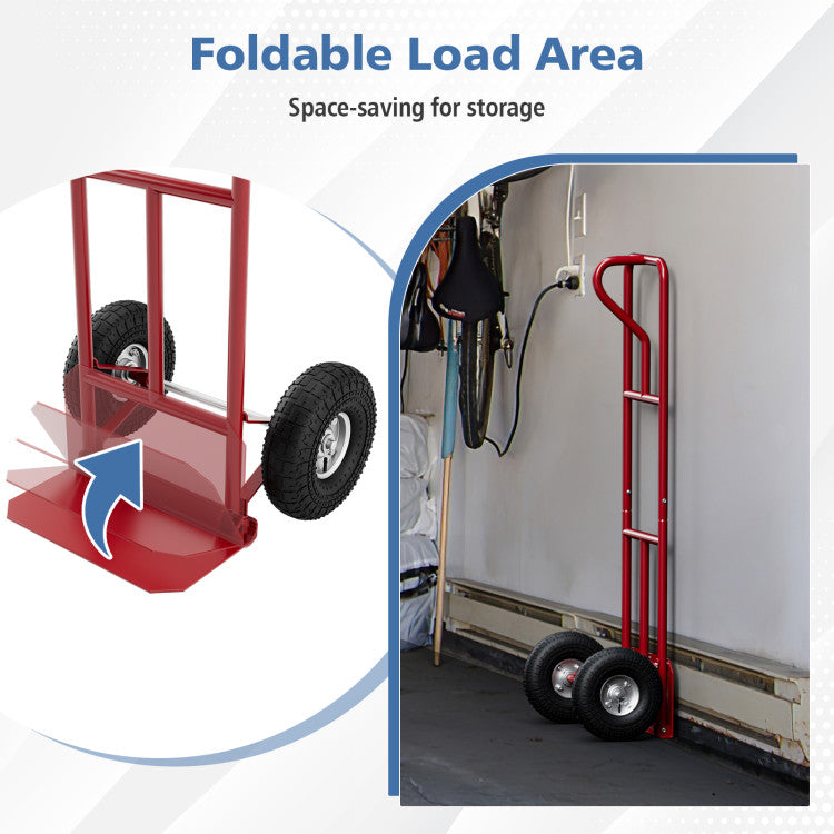 P-Handle Hand Truck Heavy Duty Metal Dolly Cart with Rubber Wheels and Foldable Nose Plate