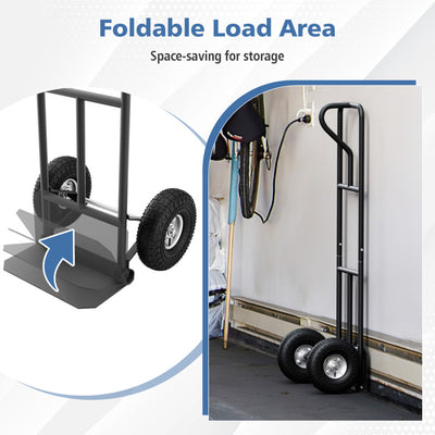 P-Handle Hand Truck Heavy Duty Metal Dolly Cart with Rubber Wheels and Foldable Nose Plate