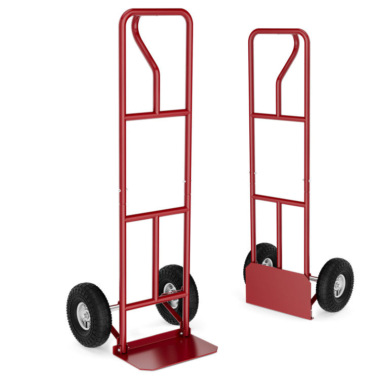 P-Handle Hand Truck Heavy Duty Metal Dolly Cart with Rubber Wheels and Foldable Nose Plate