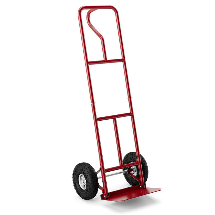 P-Handle Hand Truck Heavy Duty Metal Dolly Cart with Rubber Wheels and Foldable Nose Plate