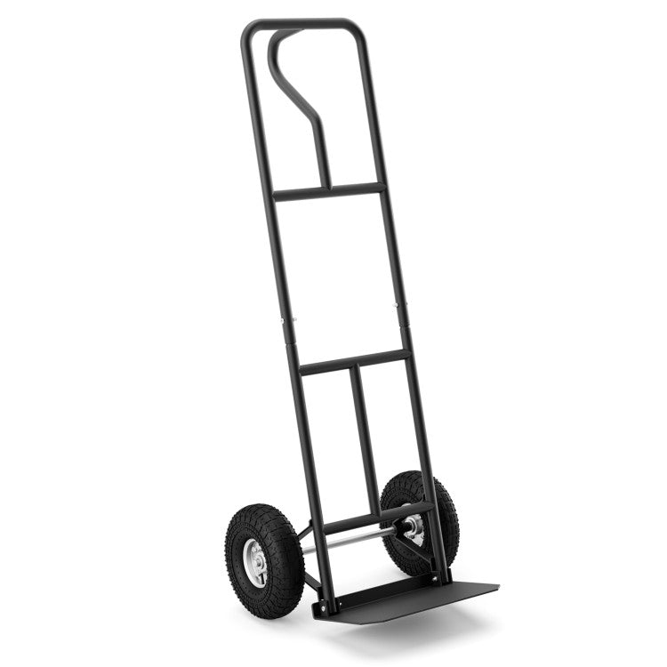 P-Handle Hand Truck Heavy Duty Metal Dolly Cart with Rubber Wheels and Foldable Nose Plate