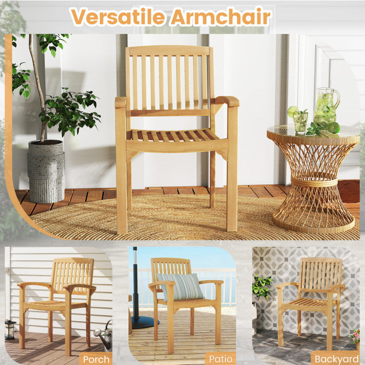 Patio Dining Chair Outdoor Teak Wood Armchair with Ergonomic Backrest and Seat