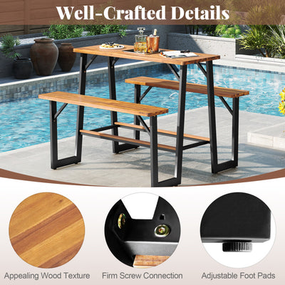 Patio Picnic Table Bench Set with Acacia Wood Tabletop and Benchtop