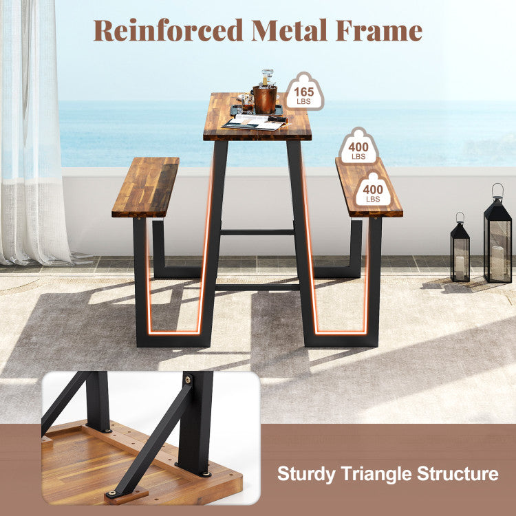 Patio Picnic Table Bench Set with Acacia Wood Tabletop and Benchtop