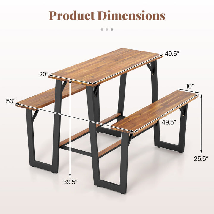 Patio Picnic Table Bench Set with Acacia Wood Tabletop and Benchtop