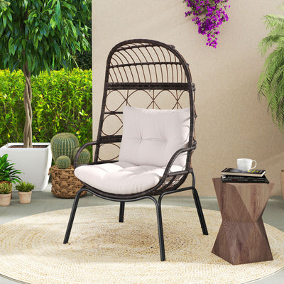 Patio Wicker Egg Chair Outdoor Rattan Lounge Basket with Seat and Back Cushions