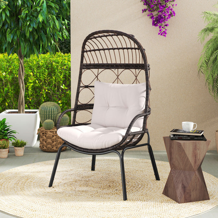 Patio Wicker Egg Chair Outdoor Rattan Lounge Basket with Seat and Back Cushions