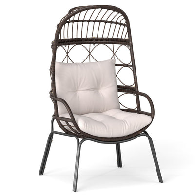 Patio Wicker Egg Chair Outdoor Rattan Lounge Basket with Seat and Back Cushions