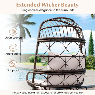 Patio Wicker Egg Chair Outdoor Rattan Lounge Basket with Seat and Back Cushions