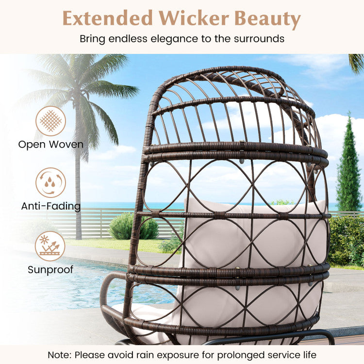 Patio Wicker Egg Chair Outdoor Rattan Lounge Basket with Seat and Back Cushions