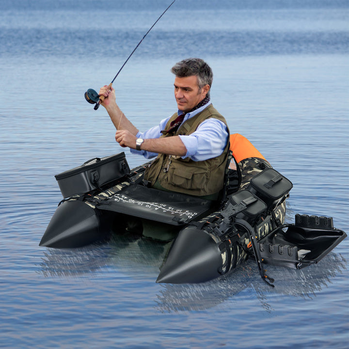 belly fishing reel Portable Fishing Boat with 3 Detachable Storage Boxes-Camouflage