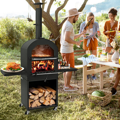 Portable Pizza Stove Oven Outdoor Wood-Fired Patio Pizza Maker with Grill Rack and Waterproof Cover