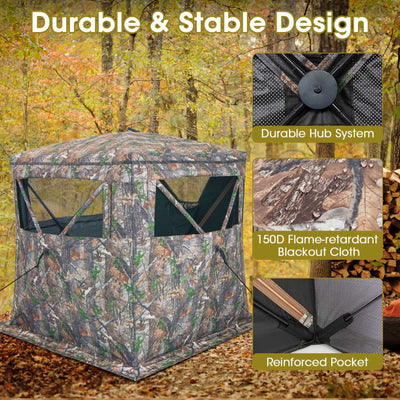 Portable 2-3 Person Pop-Up Hunting Blind Shed Ground Tent Shelter with Carry Bag and Storage Pocket
