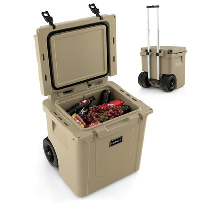 Portable 45 Quart Cooler Towable Ice Chest Outdoor Camping Ice Box with Wheels