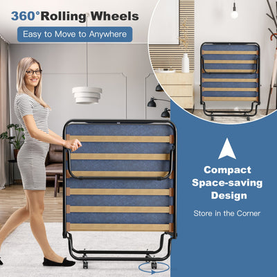 Portable Folding Guest Bed Rolling Hideaway Sleeper Bed with Memory Foam Mattress and 360° Swivel Wheels