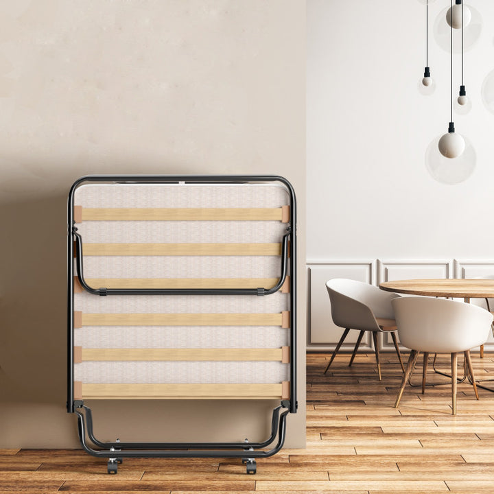 Portable Folding Guest Bed Rolling Hideaway Sleeper Bed with Memory Foam Mattress and 360° Swivel Wheels