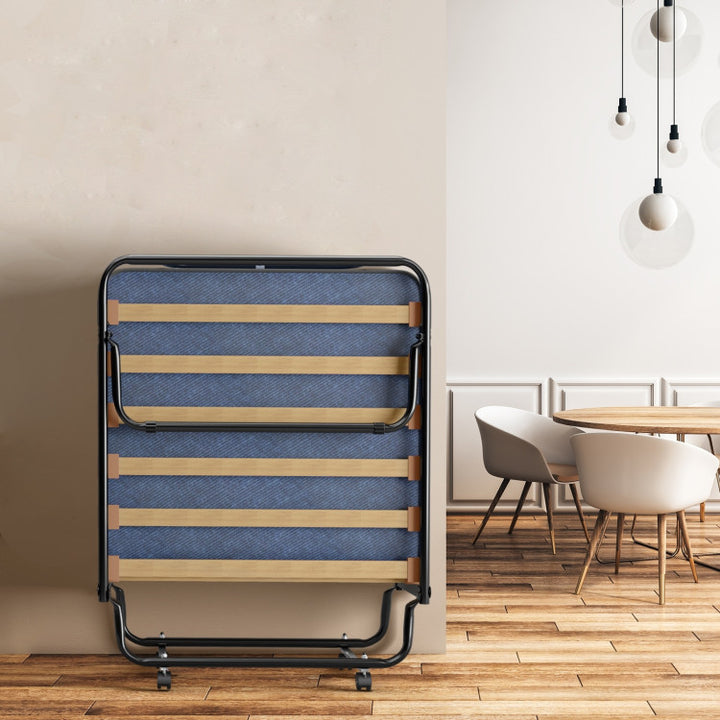 Portable Folding Guest Bed Rolling Hideaway Sleeper Bed with Memory Foam Mattress and 360° Swivel Wheels