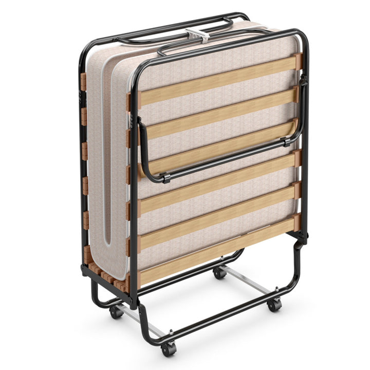 Portable Folding Guest Bed Rolling Hideaway Sleeper Bed with Memory Foam Mattress and 360° Swivel Wheels