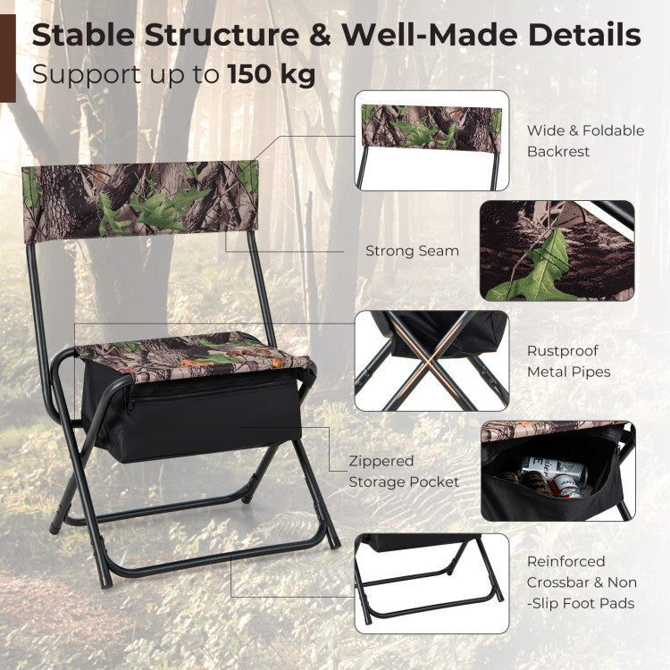 Portable Hunting Chair Foldable Blind Stool with Storage Bag and Carry Strap for Camping Hiking