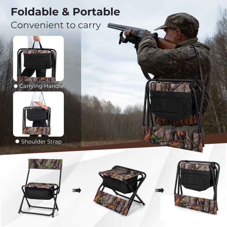 Portable Hunting Chair Foldable Blind Stool with Storage Bag and Carry Strap for Camping Hiking