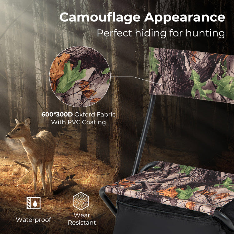 Portable Hunting Chair Foldable Blind Stool with Storage Bag and Carry Strap for Camping Hiking