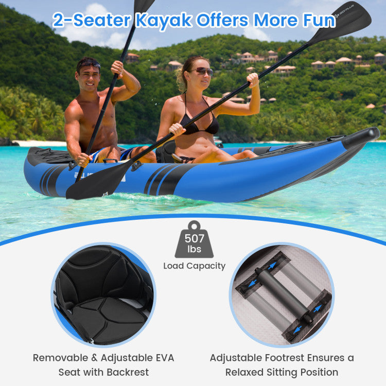 Portable Inflatable Kayak 2-Person Touring Kayaks Set with Aluminium Paddles and Carry Bag