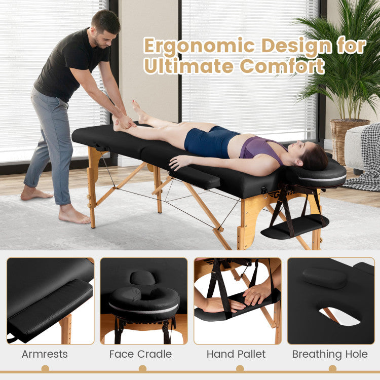 Portable Massage Table Lash Bed Height Adjustable Spa Bed Foldable Facial Salon Tattoo Table with Carry Case