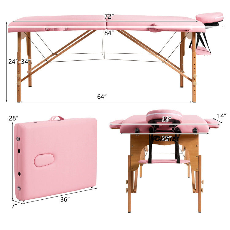 Portable Massage Table Lash Bed Height Adjustable Spa Bed Foldable Facial Salon Tattoo Table with Carry Case