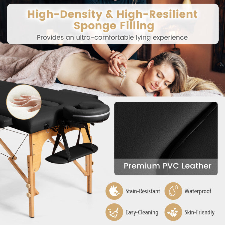 Portable Massage Table Lash Bed Height Adjustable Spa Bed Foldable Facial Salon Tattoo Table with Carry Case