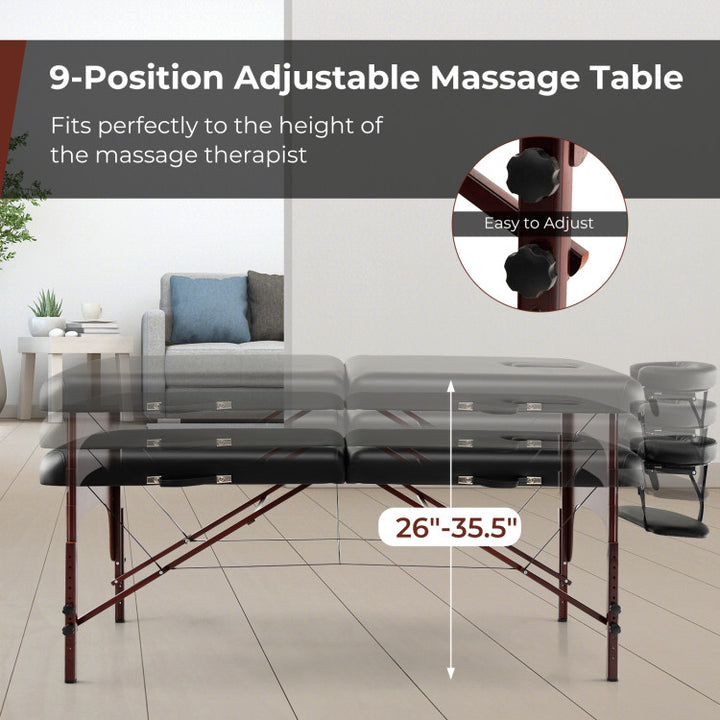 Portable Massage Table Spa Bed Folding Facial Salon Tattoo Table Height-adjustable Esthetician Bed with Carry Case Face Cradle