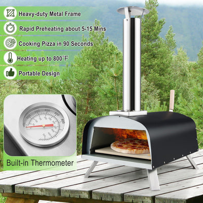 Portable Pizza Oven Outdoor Multi-Fuel Pizza Maker Baking Oven with Detachable Chimney and Pizza Stone