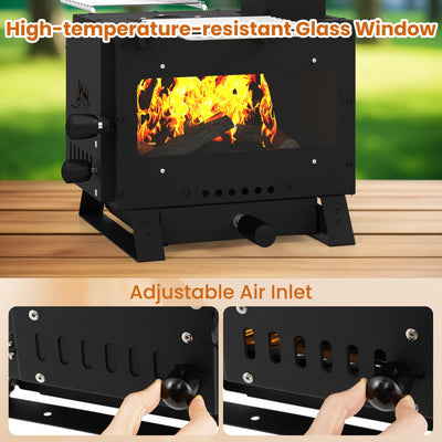 Portable Wood Burning Stove Mini Heater Burner with Pot Rack Oven Pan