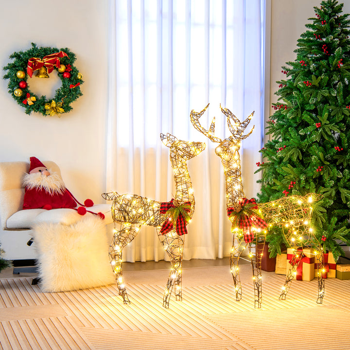 2-Piece Reindeer Family Set w/ LED Lights, Christmas Deer Weather-resistant Outdoor Indoor Decorations w/ Ground Stakes