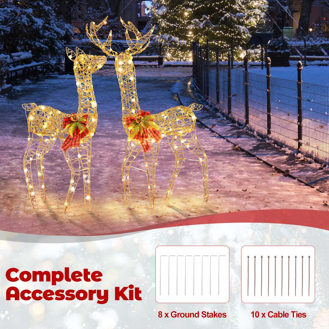 2-Piece Reindeer Family Set w/ LED Lights, Christmas Deer Weather-resistant Outdoor Indoor Decorations w/ Ground Stakes
