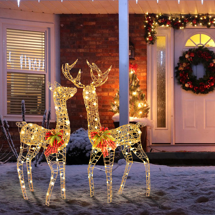 2-Piece Reindeer Family Set w/ LED Lights, Christmas Deer Weather-resistant Outdoor Indoor Decorations w/ Ground Stakes