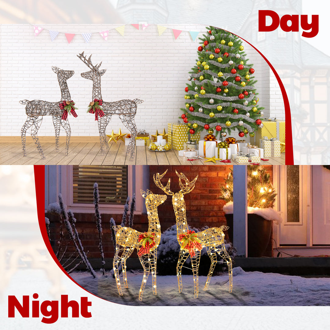2-Piece Reindeer Family Set w/ LED Lights, Christmas Deer Weather-resistant Outdoor Indoor Decorations w/ Ground Stakes