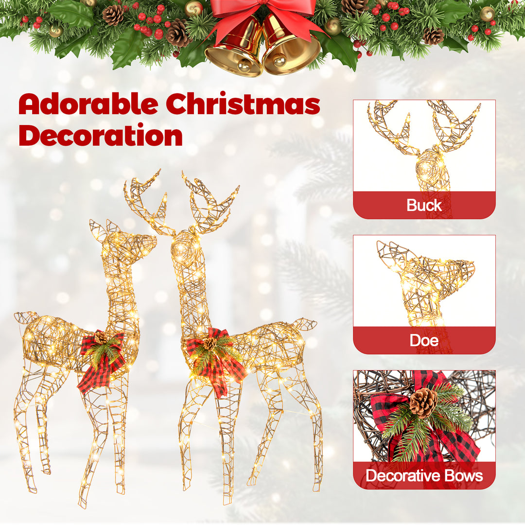 2-Piece Reindeer Family Set w/ LED Lights, Christmas Deer Weather-resistant Outdoor Indoor Decorations w/ Ground Stakes