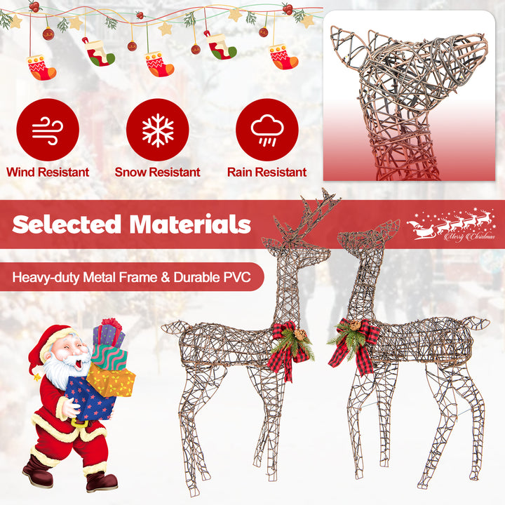 2-Piece Reindeer Family Set w/ LED Lights, Christmas Deer Weather-resistant Outdoor Indoor Decorations w/ Ground Stakes