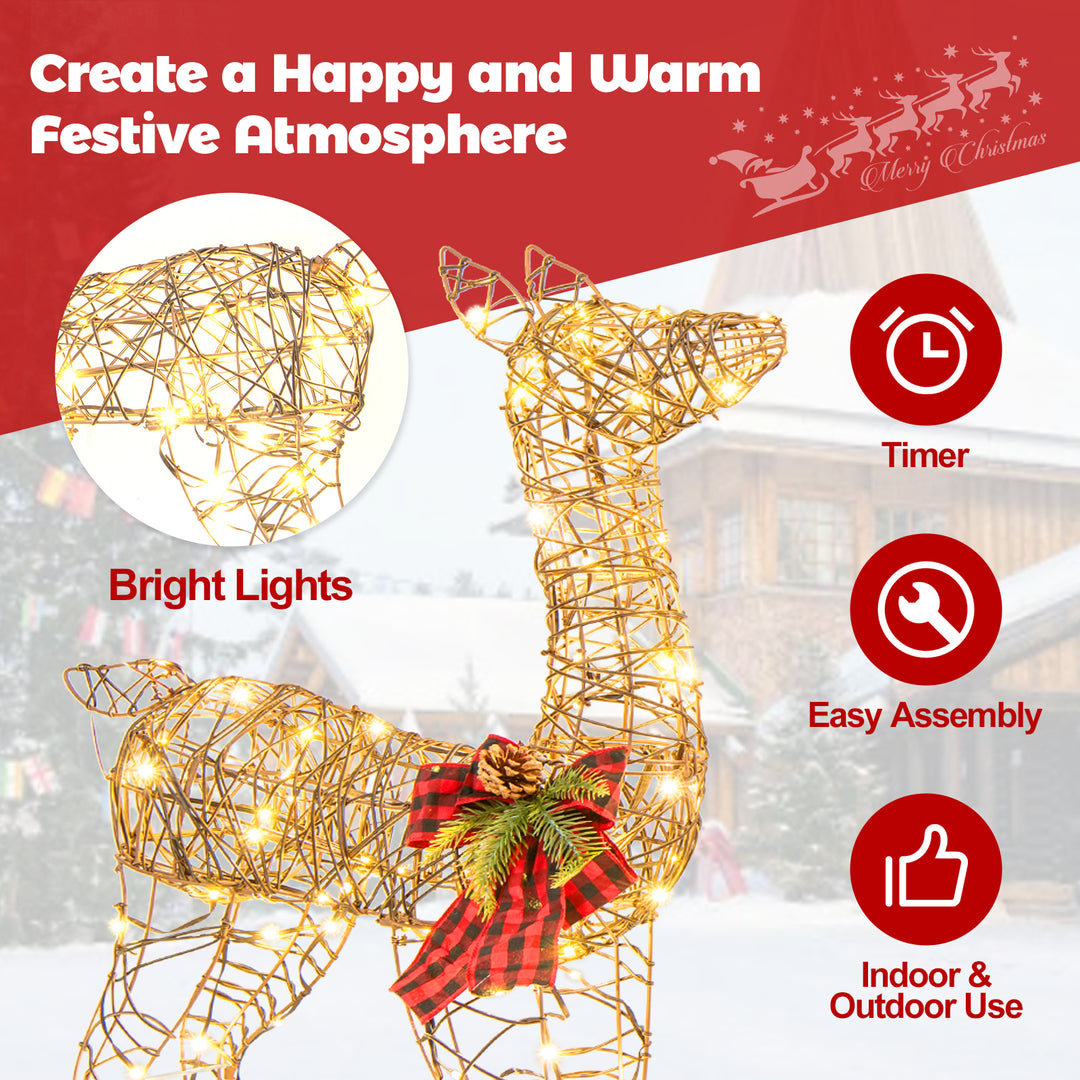 2-Piece Reindeer Family Set w/ LED Lights, Christmas Deer Weather-resistant Outdoor Indoor Decorations w/ Ground Stakes