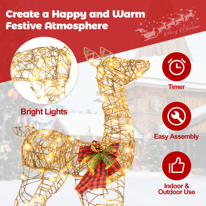 2-Piece Reindeer Family Set w/ LED Lights, Christmas Deer Weather-resistant Outdoor Indoor Decorations w/ Ground Stakes