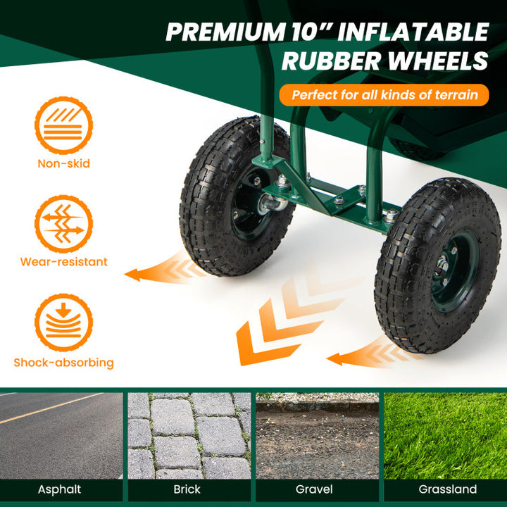 Rolling Garden Cart Patio Rolling Scooter with Adjustable Height Work Seat and Storage Basket for Lawn Yard