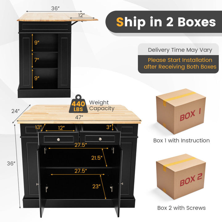 Kitchen Island Kitchen Storage Cabinet with Drawers and 3-level Adjustable Shelves