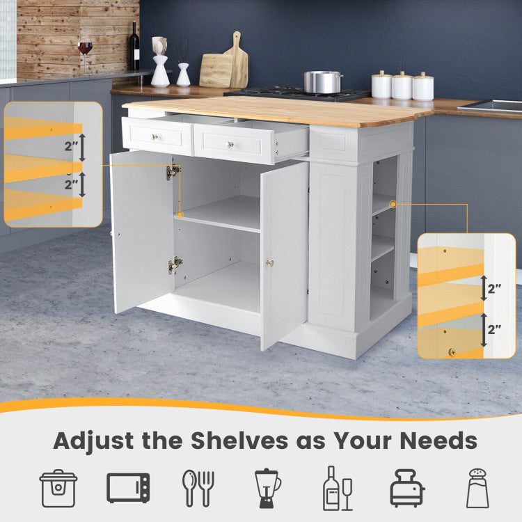 Kitchen Island Kitchen Storage Cabinet with Drawers and 3-level Adjustable Shelves