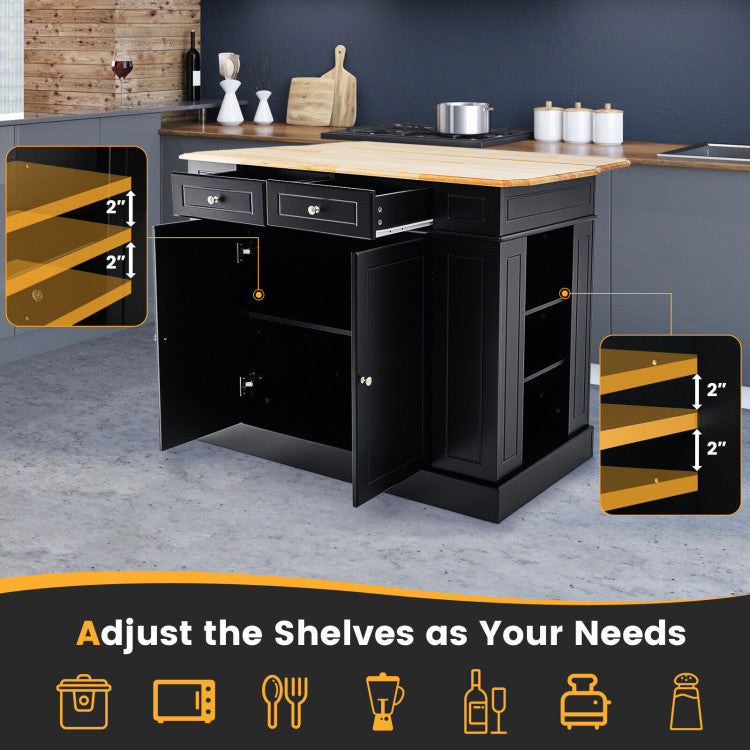 Kitchen Island Kitchen Storage Cabinet with Drawers and 3-level Adjustable Shelves