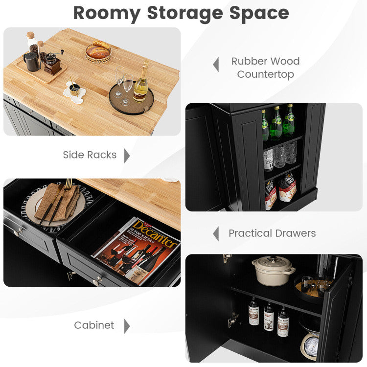 Kitchen Island Kitchen Storage Cabinet with Drawers and 3-level Adjustable Shelves
